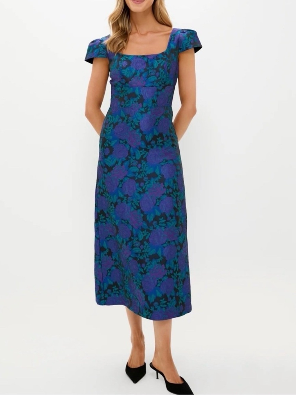 Tuckernuck Hyacinth House Purple and Blue Floral Square-Neck Midi Dress